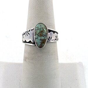 Estate Sterling Silver 925 Ring Green Turquoise Gemstone Navajo LP Signed Sz 7